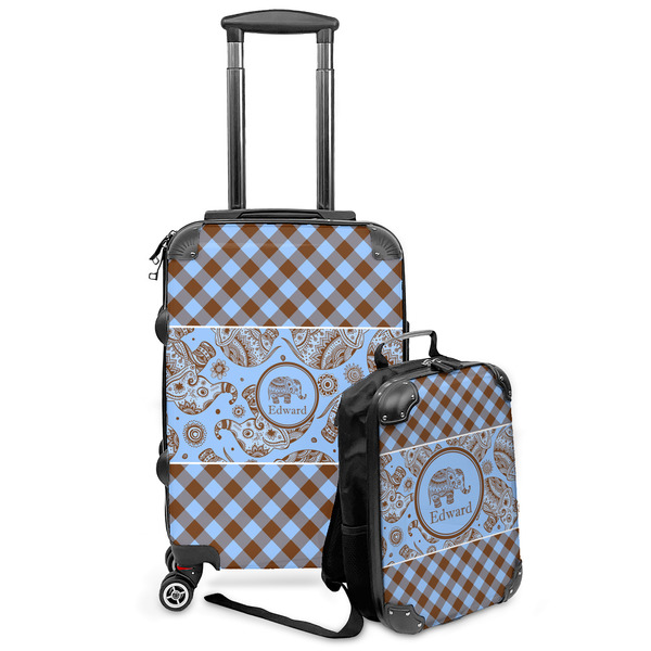 Custom Gingham & Elephants Kids 2-Piece Luggage Set - Suitcase & Backpack (Personalized)
