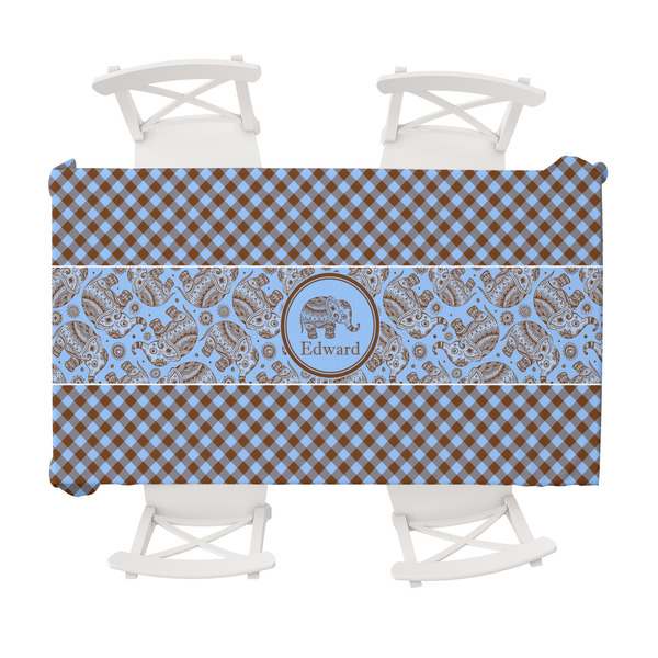 Custom Gingham & Elephants Tablecloth - 58"x102" (Personalized)