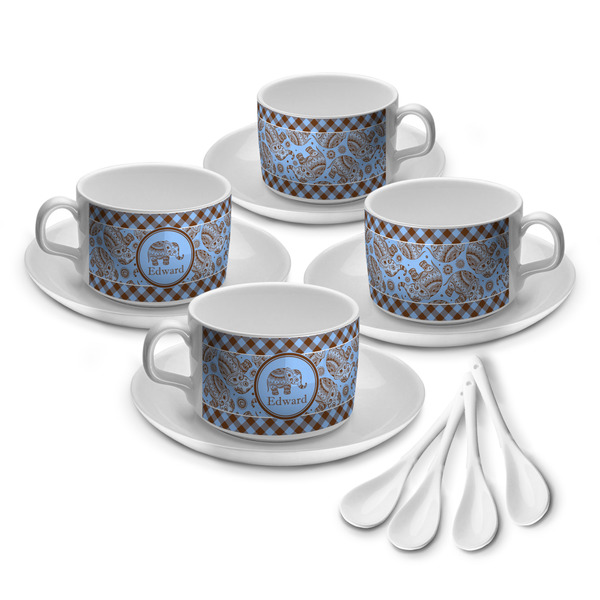 Gingham & Elephants Tea Cup - Set of 4