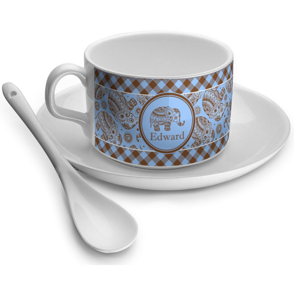 Custom Gingham & Elephants Tea Cup (Personalized)