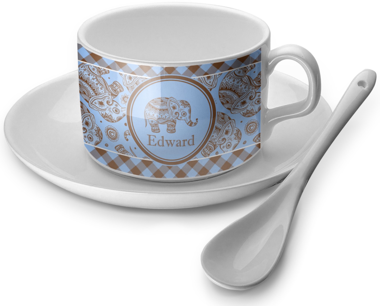 Gingham & Elephants Tea Cup Single (Personalized) YouCustomizeIt