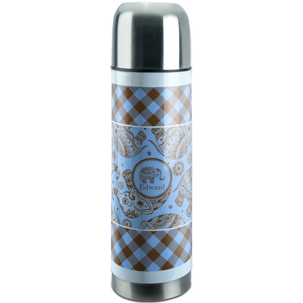 Custom Gingham & Elephants Stainless Steel Thermos (Personalized)