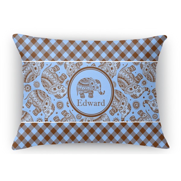 Custom Gingham & Elephants Rectangular Throw Pillow Case (Personalized)