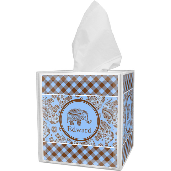 Gingham & Elephants Tissue Box Cover (Personalized)