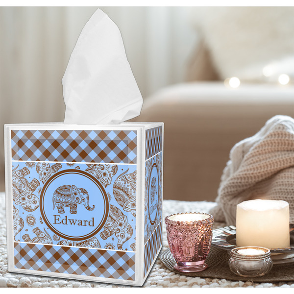 Gingham & Elephants Tissue Box - LIFESTYLE