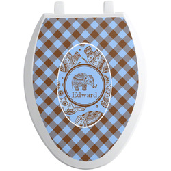 Gingham & Elephants Toilet Seat Decal - Elongated (Personalized)