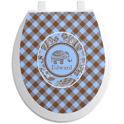 Gingham & Elephants Toilet Seat Decal - Round (Personalized)