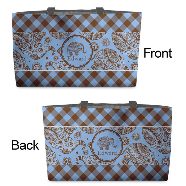 Gingham & Elephants Tote w/Black Handles - Front & Back Views
