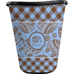 Gingham & Elephants Waste Basket - Single Sided (Black) (Personalized)
