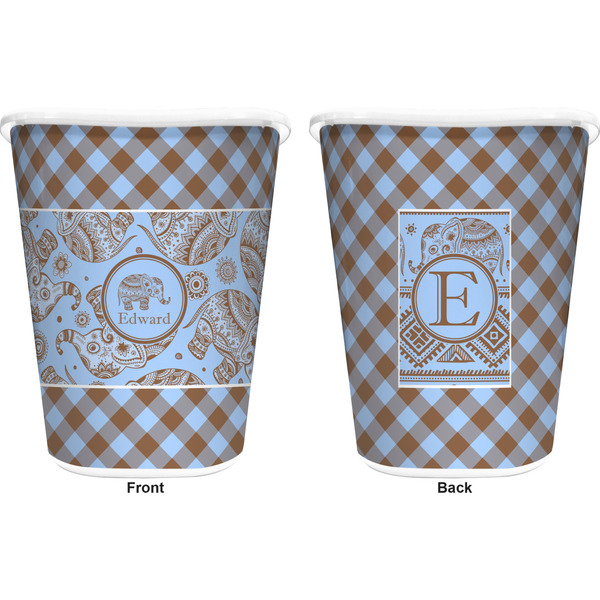 Gingham & Elephants Trash Can White - Front and Back - Apvl