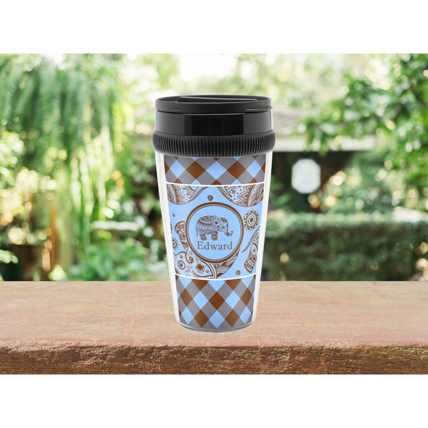 Gingham & Elephants Travel Mug Lifestyle (Personalized)