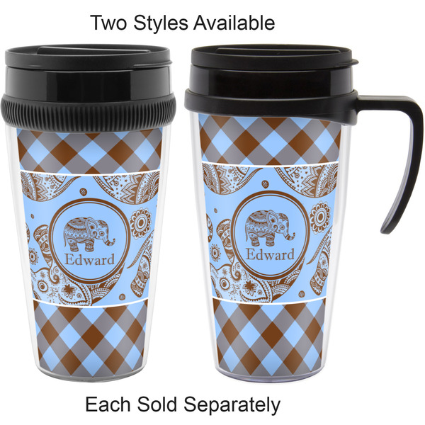 Gingham & Elephants Travel Mugs - with & without Handle