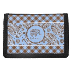 Gingham & Elephants Trifold Wallet (Personalized)