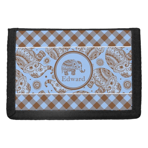 Custom Gingham & Elephants Trifold Wallet (Personalized)