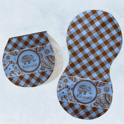 Gingham & Elephants Burp Pads - Velour - Set of 2 w/ Name or Text