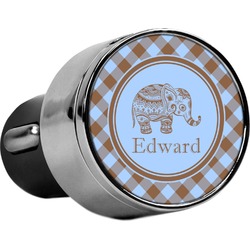 Gingham & Elephants USB Car Charger (Personalized)
