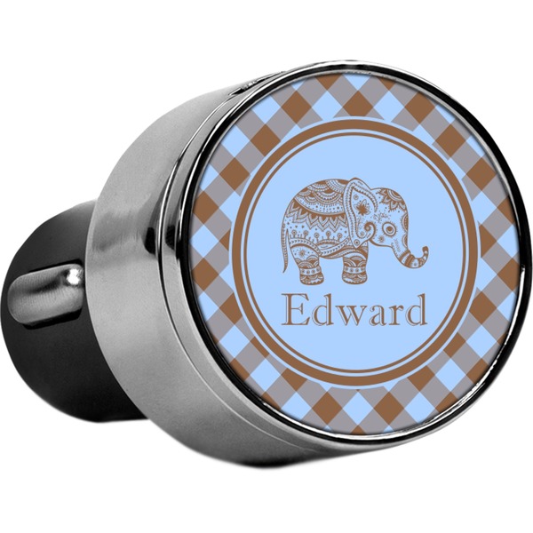 Custom Gingham & Elephants USB Car Charger (Personalized)
