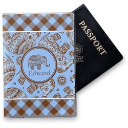 Gingham & Elephants Vinyl Passport Holder (Personalized)