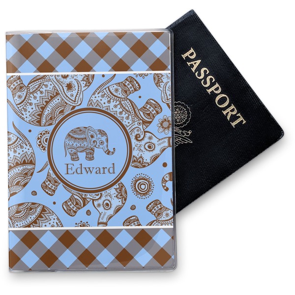 Custom Gingham & Elephants Vinyl Passport Holder (Personalized)
