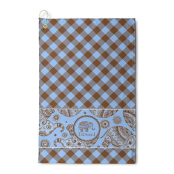 Gingham & Elephants Waffle Weave Golf Towel (Personalized)