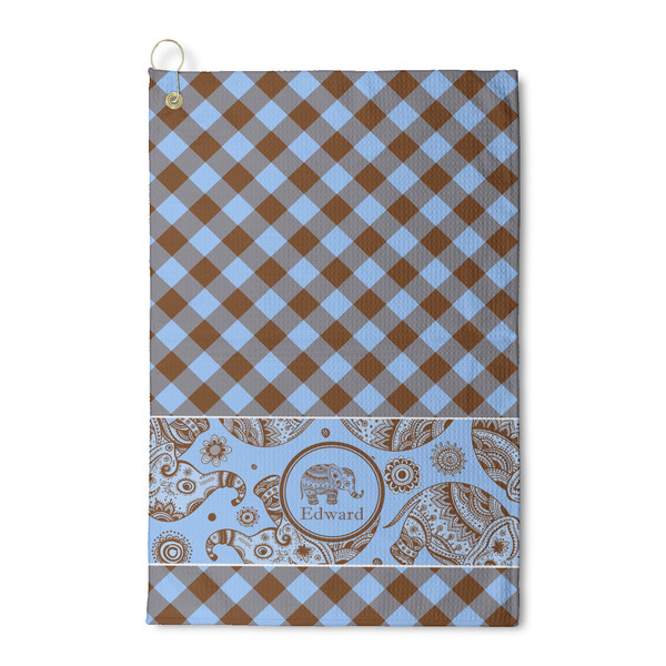 Custom Gingham & Elephants Waffle Weave Golf Towel (Personalized)