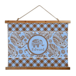 Gingham & Elephants Wall Hanging Tapestry - Wide (Personalized)