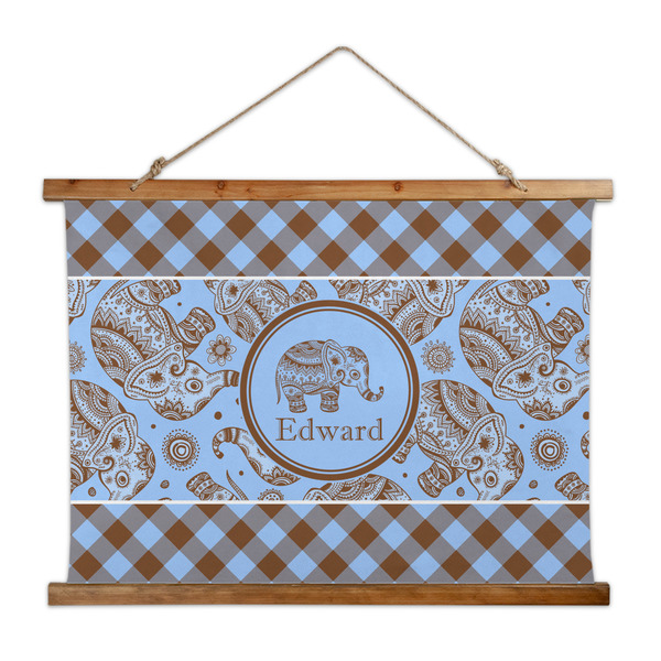 Custom Gingham & Elephants Wall Hanging Tapestry - Wide (Personalized)