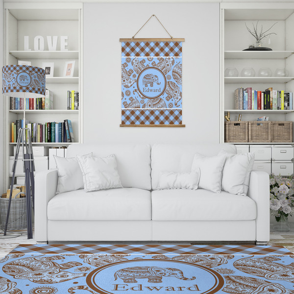 Gingham & Elephants Wall Hanging Tapestry - Portrait - IN CONTEXT
