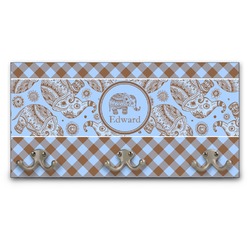 Gingham & Elephants Wall Mounted Coat Rack (Personalized)