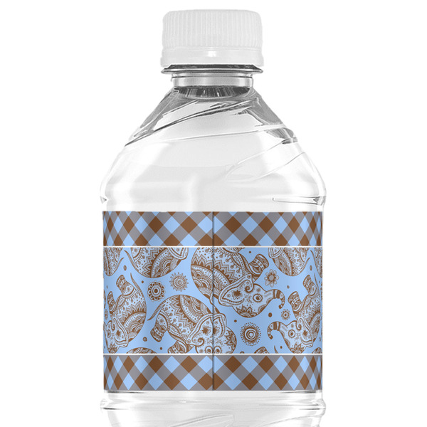 Gingham & Elephants Water Bottle Label - Back View