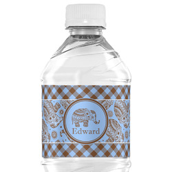 Gingham & Elephants Water Bottle Labels - Custom Sized (Personalized)