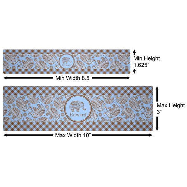 Gingham & Elephants Water Bottle Labels w/ Dimensions