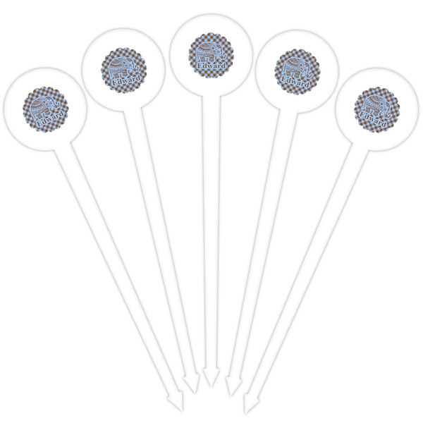Gingham & Elephants White Plastic 4" Food Pick - Round - Fan View