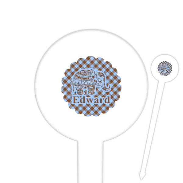Custom Gingham & Elephants Round Plastic Food Picks (Personalized)