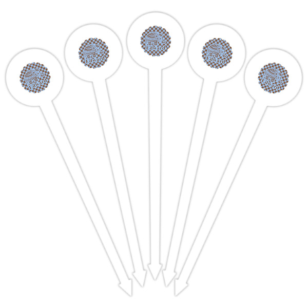 Gingham & Elephants White Plastic 6" Food Pick - Round - Fan View