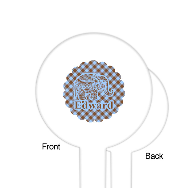 Gingham & Elephants White Plastic 6" Food Pick - Round - Single Sided - Front & Back