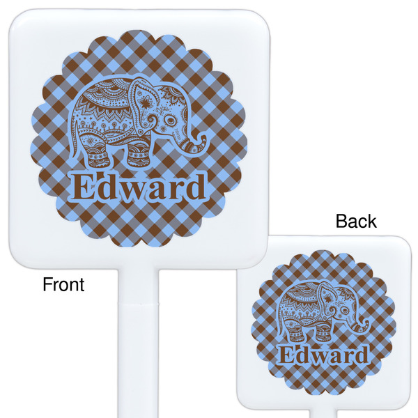 Gingham & Elephants White Plastic Stir Stick - Double Sided - Approval