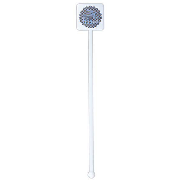 Gingham & Elephants White Plastic Stir Stick - Double Sided - Square - Single Stick