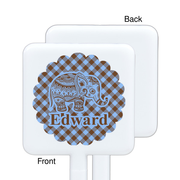 Gingham & Elephants White Plastic Stir Stick - Single Sided - Square - Approval