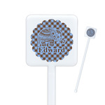 Gingham & Elephants Square Plastic Stir Sticks (Personalized)