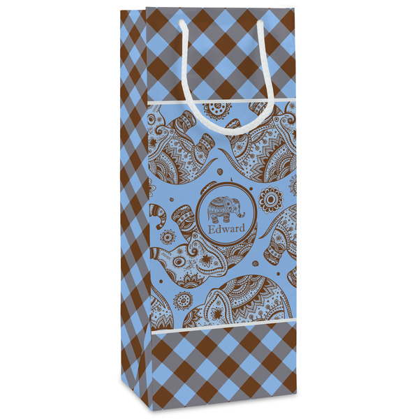 Custom Gingham & Elephants Wine Gift Bags (Personalized)