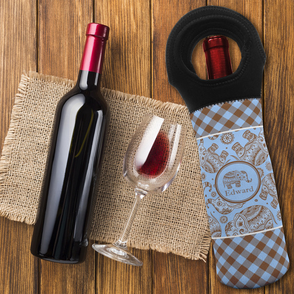 Gingham & Elephants Wine Tote Bag - FLATLAY