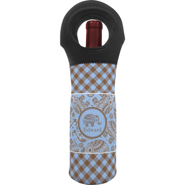 Custom Gingham & Elephants Wine Tote Bag (Personalized)