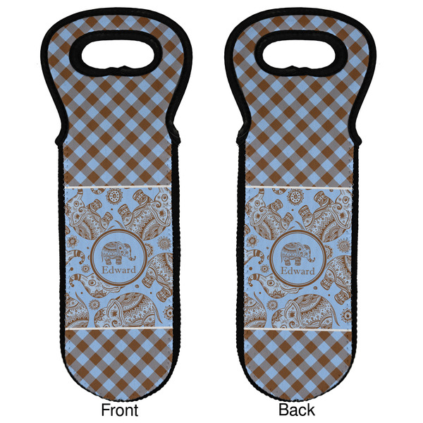 Gingham & Elephants Wine Tote Front & Back