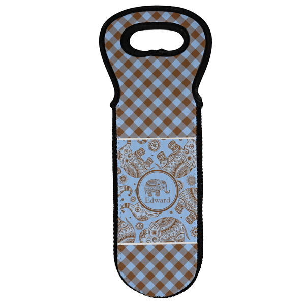 Custom Gingham & Elephants Wine Tote Bag (Personalized)