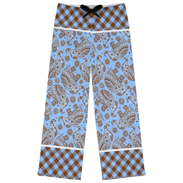 Custom Gingham & Elephants Womens Pajama Pants - 2XL