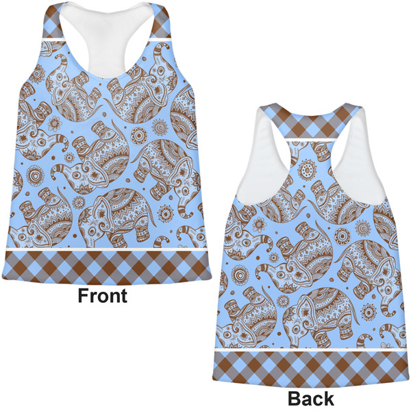 Gingham & Elephants Womens Racerback Tank Tops - Medium - Front and Back
