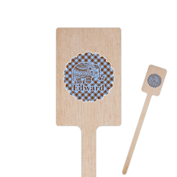 Custom Gingham & Elephants Rectangle Wooden Stir Sticks (Personalized)