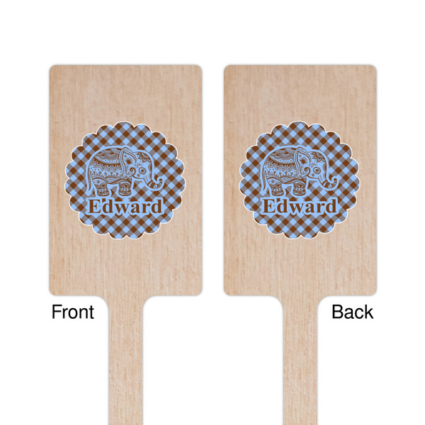 Gingham & Elephants Wooden 6.25" Stir Stick - Rectangular - Double Sided - Front & Back