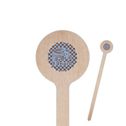 Gingham & Elephants 7.5" Round Wooden Stir Sticks - Single Sided (Personalized)